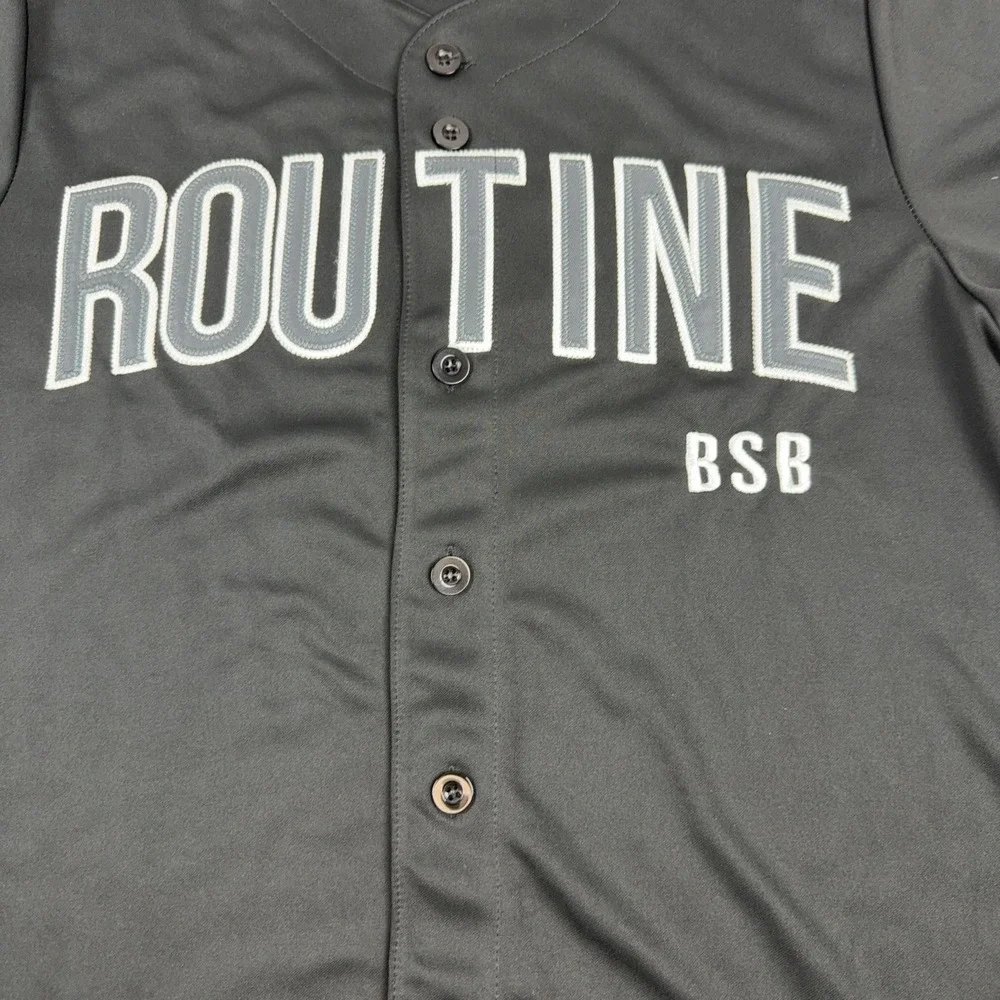 Routine Baseball Shirt Mens Large Black BSB Button Front Jersey Baseball Top
